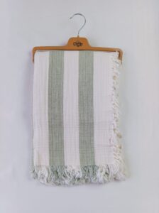 Unisex 4 Katlı Ultra Lüks Şeritli Müslin Battaniye - 100x120 cm %100 Pamuk